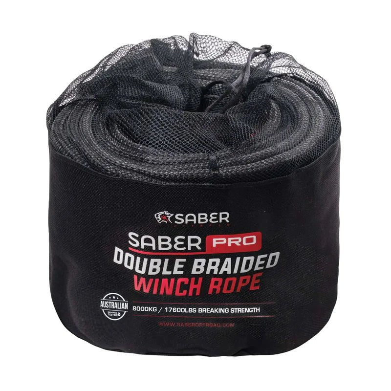 Saber Double Braided Winch Rope - 30M - 8,000KG - Black - No-Man's Offroad